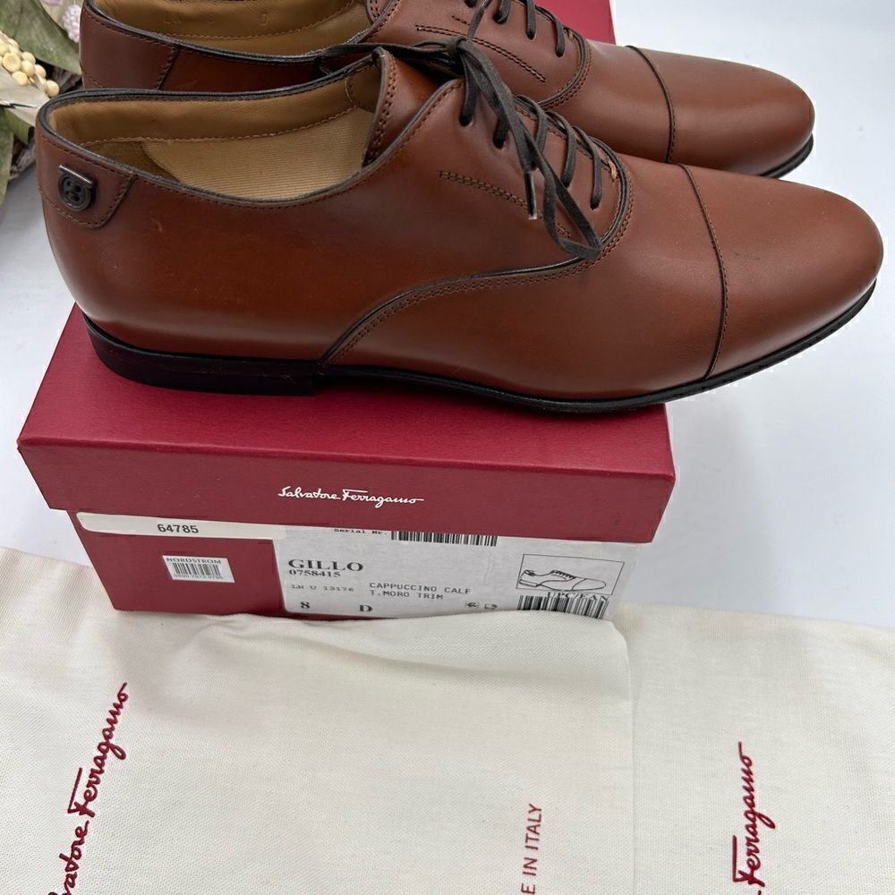 Men, Salvatore, Ferragamo, cap leather Oxford, size 8, made in Italy - Picture 11 of 12